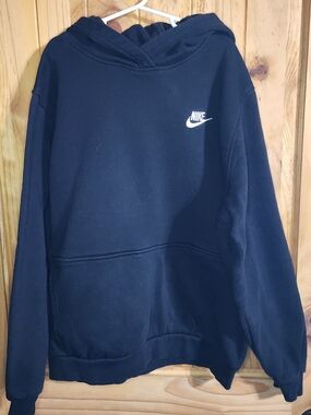 Boys XL Nike Black Pullover Hoodie with White Swoosh